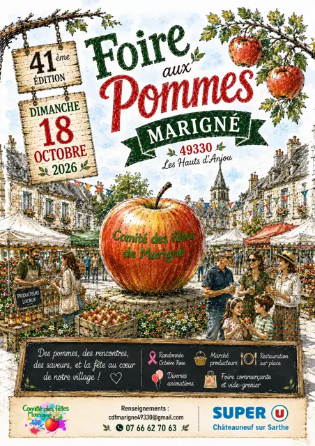 Affiche de la 41e Foire aux Pommes de Marigné, dimanche 18 octobre 2026